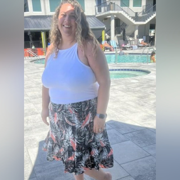 Torrid Plus NWT 3X Tropical Mini Floral Skater Skirt Black A-Line Smocked Waist - Picture 11 of 11